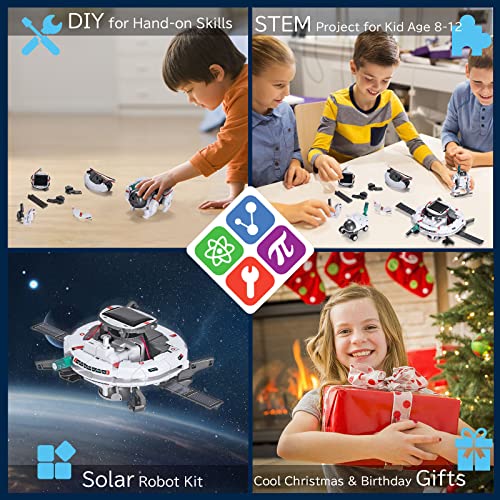 STEM Projects for Kids Age 8-12 Solar Robot Learning Building Science Kit with Solar Panel & Battery Powered 6 in 1 Experiment for Kids, Christmas Birthday Gifts Idea Toy for 9 10 11 Boys Girls