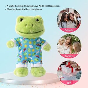 Furvana 9-Inch Cute Frog Plush , Soft Stuffed Animal Plush Toy , Kawaii Doll , Green Plushie with Cloths Toy Gift for Kids Children (Baby Jumpsuit)