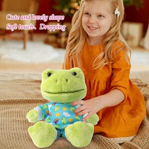 Furvana 9-Inch Cute Frog Plush , Soft Stuffed Animal Plush Toy , Kawaii Doll , Green Plushie with Cloths Toy Gift for Kids Children (Baby Jumpsuit)