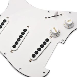 SAPHUE Prewired ST Pickguard SSS 3 Single Coil Pickups Adjustable Big Screws Loaded Electric Guitar Pickguard for Fender Strandard Straocaster Guitar Parts (White)