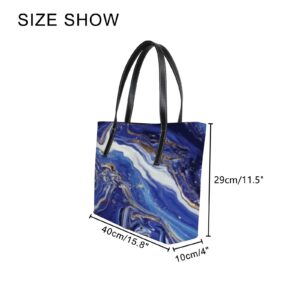 Shoulder Bag Tote Bags for Women Blue Marble and Gold Leather Shopper Work Handbags Large Casual Bag