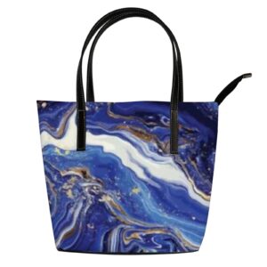 Shoulder Bag Tote Bags for Women Blue Marble and Gold Leather Shopper Work Handbags Large Casual Bag