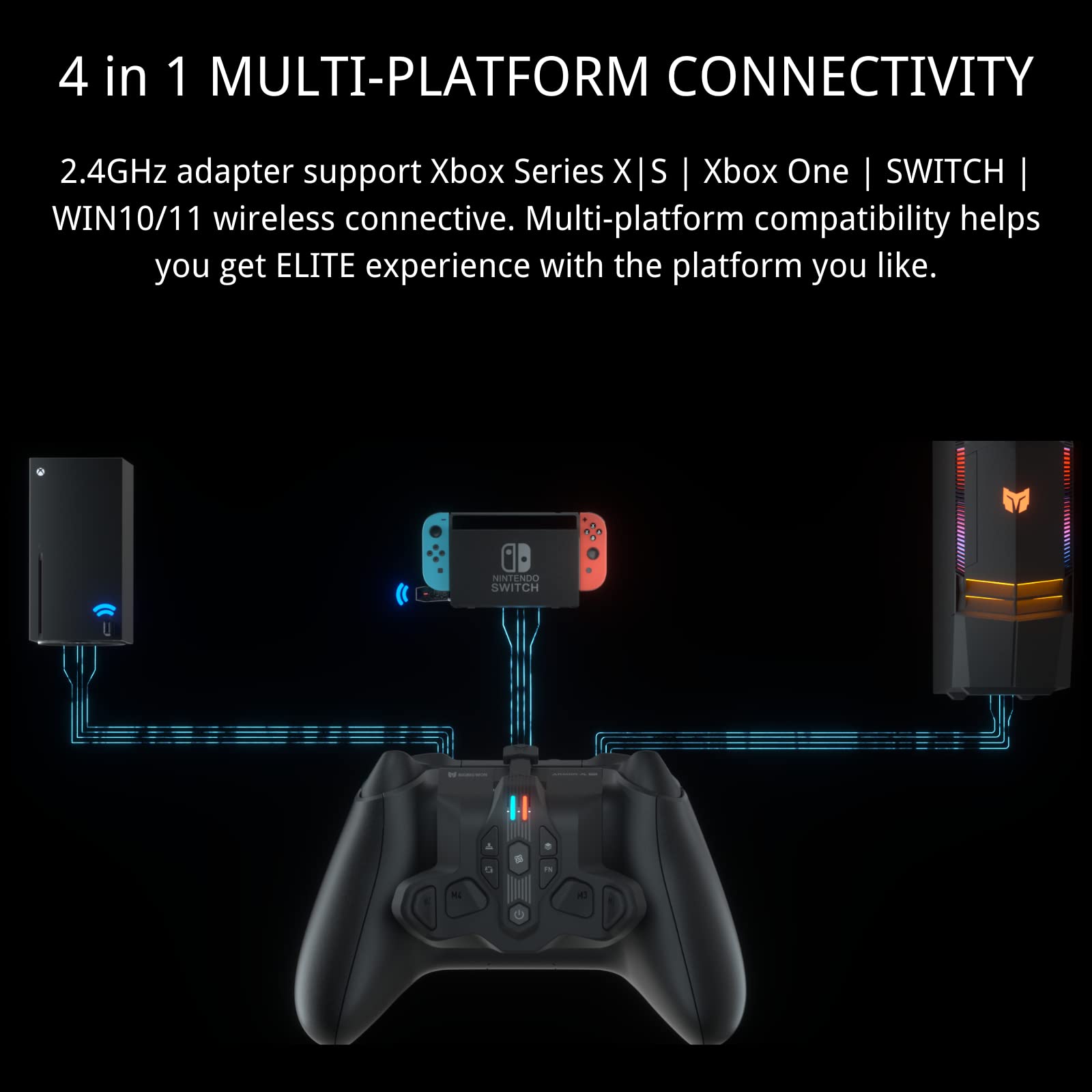 Armor-X Pro Upgrade Wireless Back Button Controller Paddle with 1300mA Battery for Xbox Series S/X Accessories, Support Somatosensory with Multi-Platform Adapter