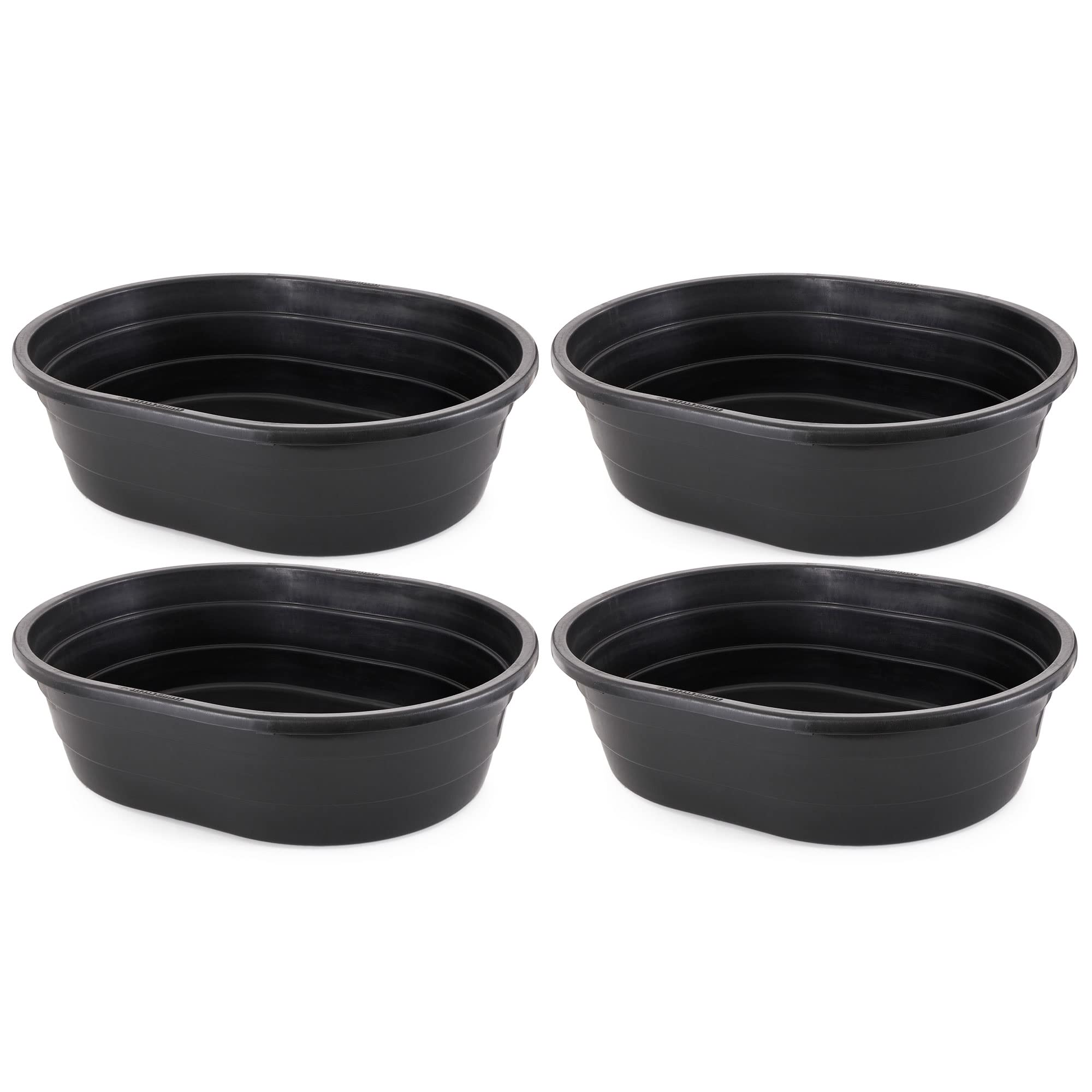 Little Giant ST15 15 Gallon Molded Poly Plastic Oval Stock Water Tank Trough for Cattle, Horses, and Other Livestock Animals, Black (4 Pack)