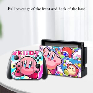 PERFECTSIGHT Compatible with Nintendo Switch OLED Skin Sticker Kawaii Cartoon Vinyl Decal Pretty Pattern Protective Film for NS Console & Joy-Con Controller & Dock (7-Kirbi)