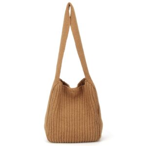 KUANG! Women's Hand Crocheted Tote Shoulder Bags Large Shopping Bag Handbag Plush Knitting Satchel Purses Travel Handbag