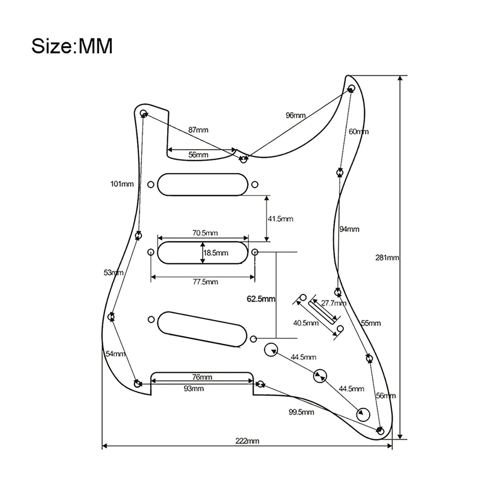 SAPHUE Prewired ST Pickguard SSS 3 Single Coil Pickups Adjustable Big Screws Loaded Electric Guitar Pickguard for Fender Strandard Straocaster Guitar Parts (White)