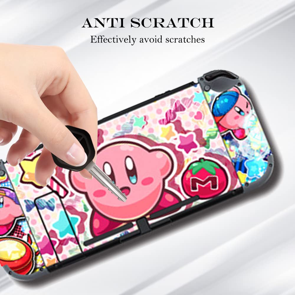 PERFECTSIGHT Compatible with Nintendo Switch OLED Skin Sticker Kawaii Cartoon Vinyl Decal Pretty Pattern Protective Film for NS Console & Joy-Con Controller & Dock (7-Kirbi)