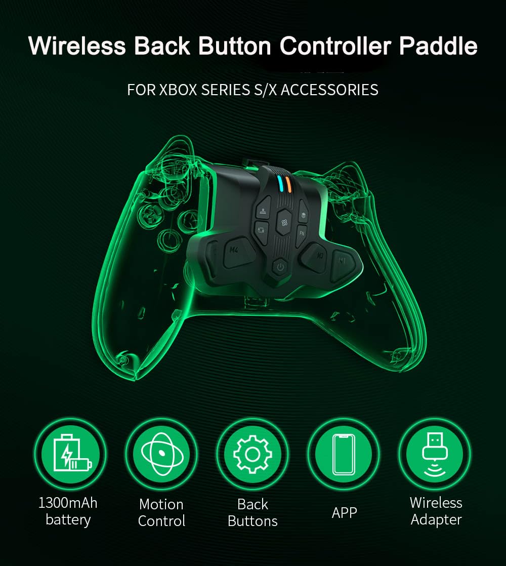 Armor-X Pro Upgrade Wireless Back Button Controller Paddle with 1300mA Battery for Xbox Series S/X Accessories, Support Somatosensory with Multi-Platform Adapter