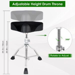 EASTROCK Drum Throne Drum Seat Height Adjustable,Rotatable Padded Drum Stools Motorcycle Style Drum Chair with Anti-Slip Feet for Drummers,Adult