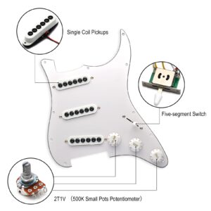 SAPHUE Prewired ST Pickguard SSS 3 Single Coil Pickups Adjustable Big Screws Loaded Electric Guitar Pickguard for Fender Strandard Straocaster Guitar Parts (White)