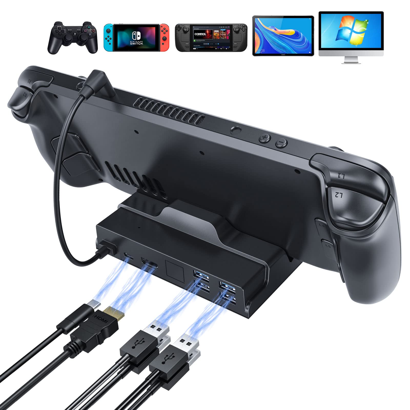 Steam Deck Dock,SIKRO 6-in-1 Docking Station for Steam Deck, Charging Dock with 4 USB-A 3.0,4K HDMI,PD 3.0 USB-C Fast Charger,Designed for Valve Steam Deck,NSwitch