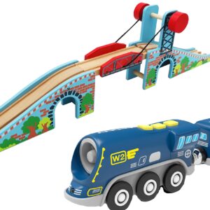 Wooden Train Accessories of Lifting Train Bridge and Battery Operated Locomotive Train for All Brands Wood Track Set