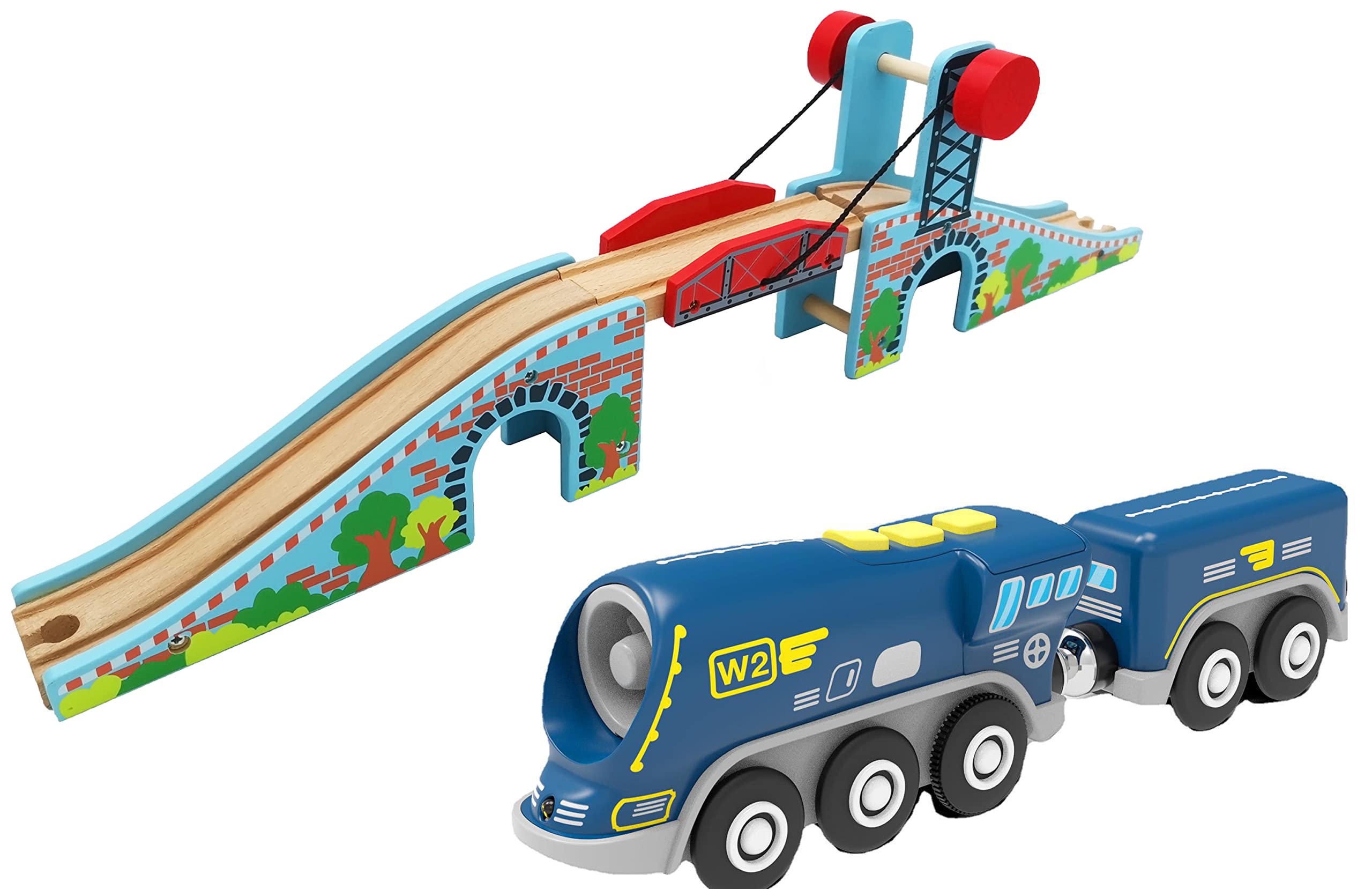 Wooden Train Accessories of Lifting Train Bridge and Battery Operated Locomotive Train for All Brands Wood Track Set