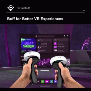 VirtualBuff Controller Grips Compatible with Oculus Quest 2, Extended Handle for Larger Hands, Easy Battery Replacement, VR Accessories with Silicone Cover and Leather Adjustable Hand Knuckle Straps