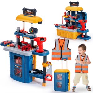 3 in 1 kids tool bench -geiyatoi, toddler workbench with electric drill and realistic toddler tool set for 2 3 4 5 6 years old boys girls, construction toys for christmas birthday party new year