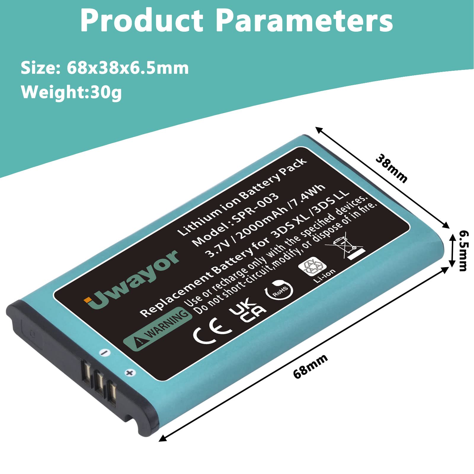 Uwayor 3DS XL Battery, 2000mAh Replacement SPR-003 Battery for Nintendo 3DS XL, New 3DS XL, 3DS LL Console with Tool Kit (Not for New 3DS)