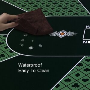 CONTINUE Poker Table Mat 8-10 Players Texas Hold'em Poker Mat Professional Poker Mat Anti-Slip Rubber Poker Table Top Layout with Carrying Bag for Poker Games, Blackjack, Casino （Rectangle Green）