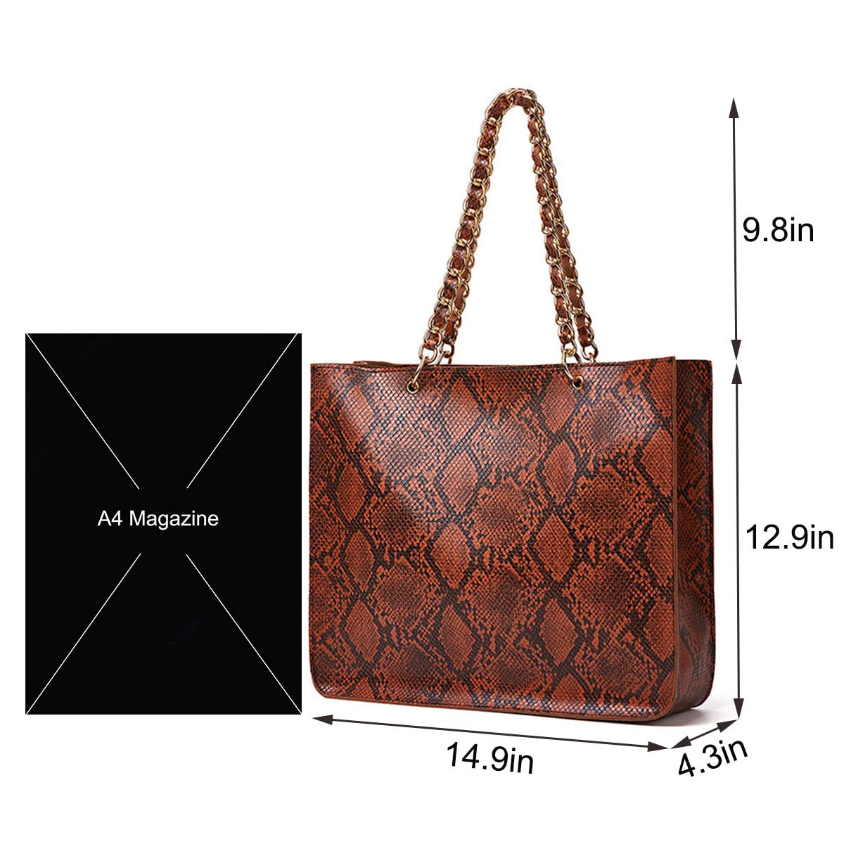 XingChen Women Snake Pattern Shoulder Bag PU Leather Purse Chain Braided Shoulder Strap Handbag Fashion Hobo Bag Tote Wine