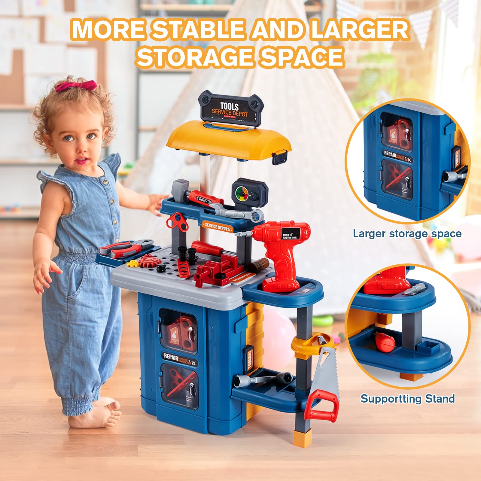 3 in 1 Kids Tool Bench -GEIYATOI, Toddler Workbench with Electric Drill and Realistic Toddler Tool Set for 2 3 4 5 6 Years Old Boys Girls, Construction Toys for Christmas Birthday Party New Year