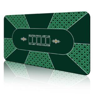 continue poker table mat 8-10 players texas hold'em poker mat professional poker mat anti-slip rubber poker table top layout with carrying bag for poker games, blackjack, casino （rectangle green）