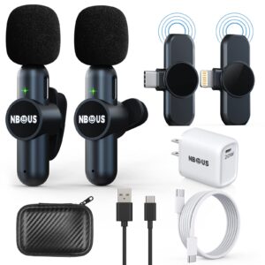 NBtoUS Wireless Lavalier Microphone for iPhone iPad Android (2 Mics and 2 Receivers) 65FT 6H Working Time，Plug-Play Low Latency Wireless Microphones for Video TikTok (20W PD3.0 Fast Charger）