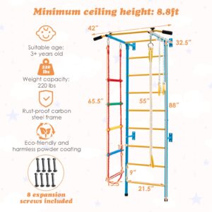 Costzon 5 in 1 Climbing Toys for Toddlers, Indoor Kids Gym for Exercise, Steel Ladder Wall Set with Wall Ladder, Pull-up Bar, Climbing Rope and Gymnastic Rings, Climber Ladder Toys Boys Girls Gift