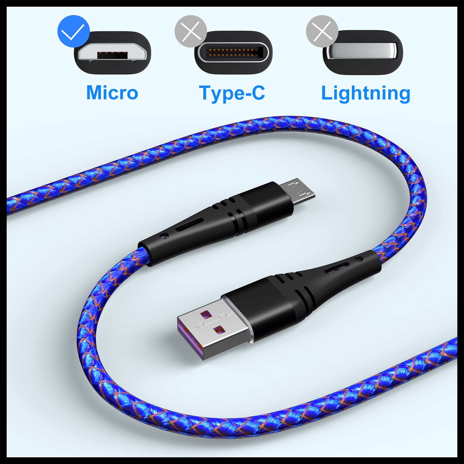 Android 3 Foot Micro USB Cable, 3-Pack Fast Charger, Micro USB Nylon Braided Charging Cord for Samsung Galaxy S6 S7 Edge, Moto G5 G5S Plus, Sony Xperia Z3 Z5 Note 6/5, Kindle,PS4 and More(Blue)