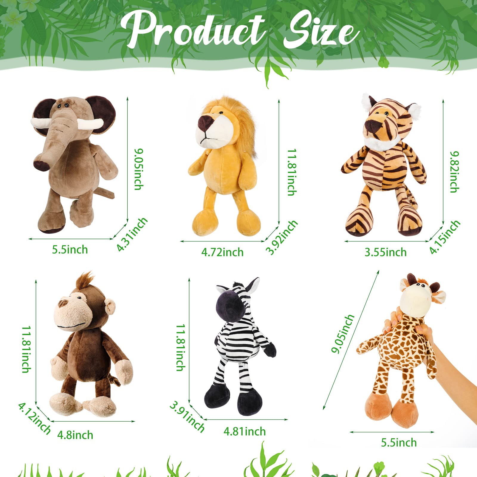 12 Pieces Safari Stuffed Animals 11.8 Inch Jungle Animal Toys Set Boys Girls Plush Forest Animals Lion Elephant Zebra Giraffe Tiger Monkey for Zoo Animal Party Teacher Student Award (Cute Style)