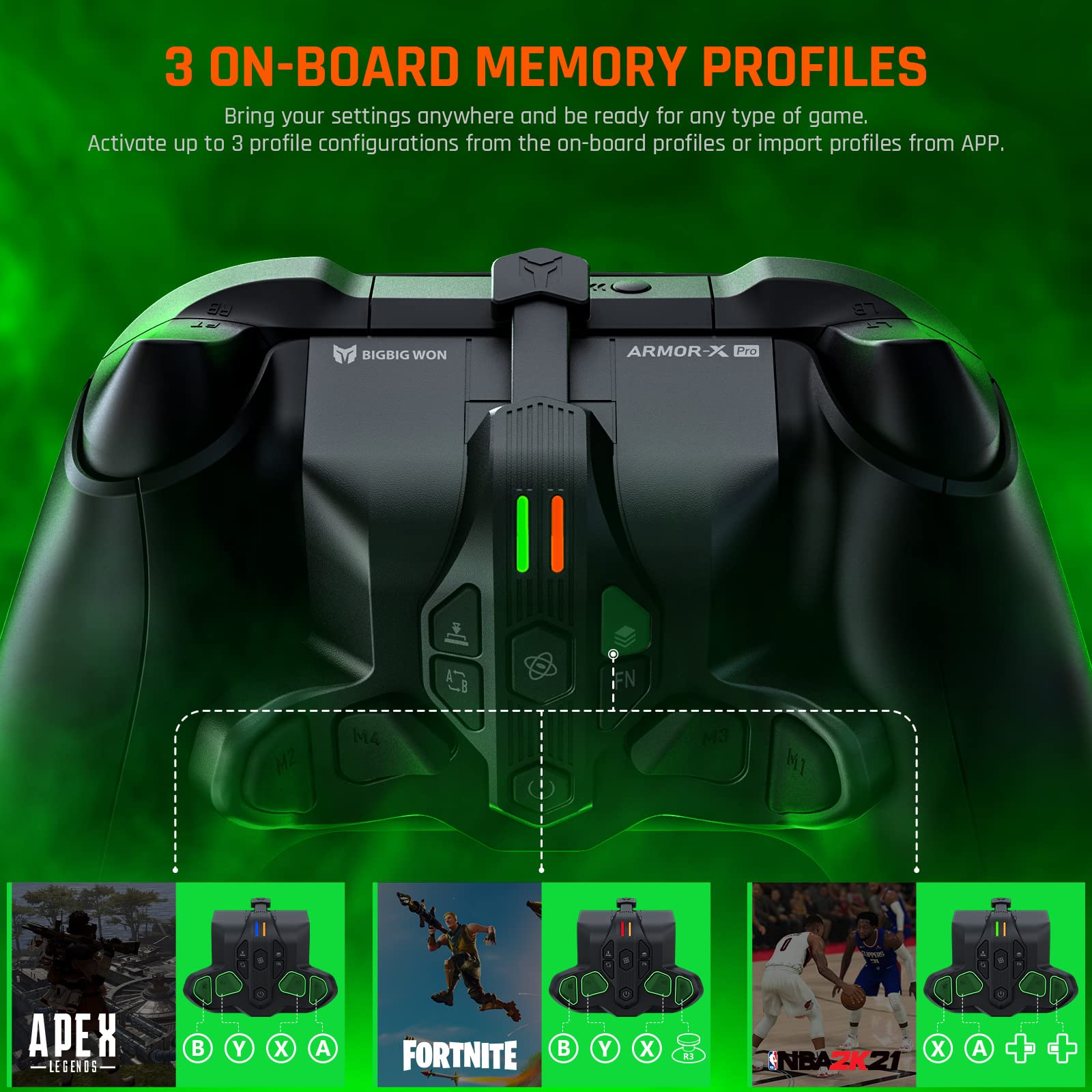 BIGBIG WON Controller Paddles, ARMOR-X Pro for Xbox Series Playing on Xbox Series X|S/Xbox One/Switch/Win, 6 Axis Gyro Motion Aim|Turbo Wireless Back Button Attachment for Xbox Series X|S Controller