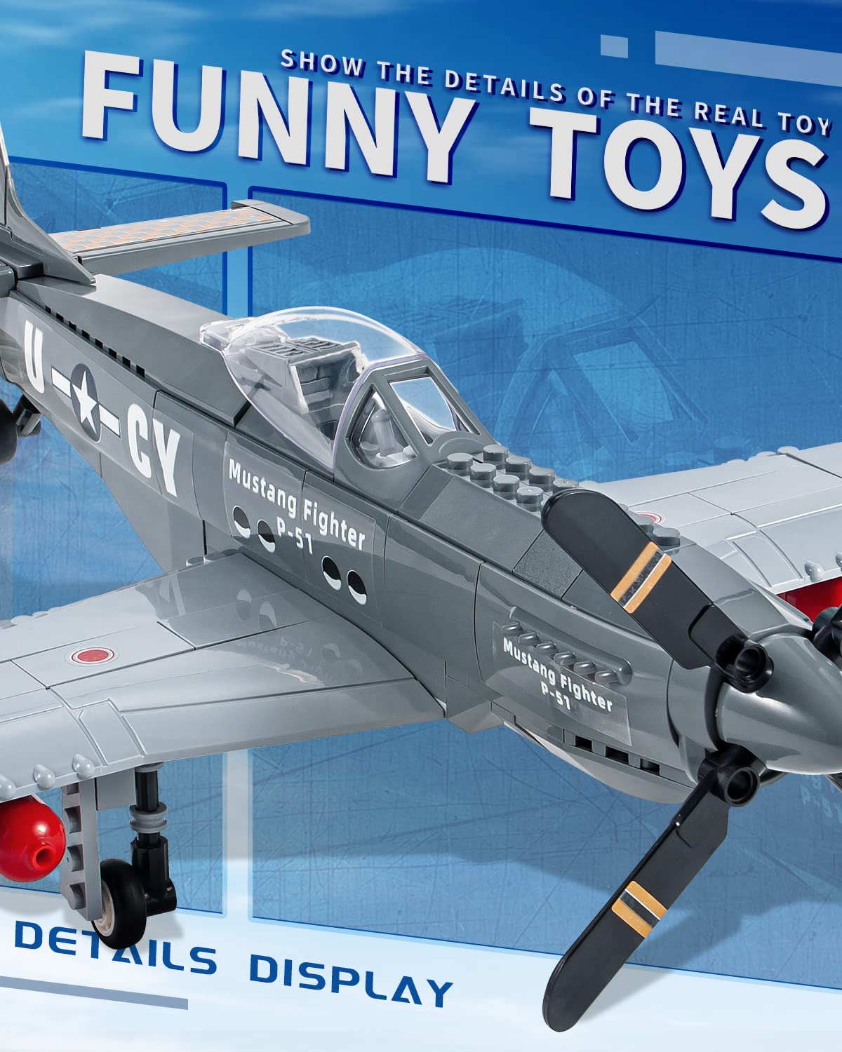 dOvOb Military P-51 Mustang Fighter Jet Building Blocks Set, Army Plane Toys as Gift for Kids or Adult (256 Pieces)