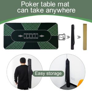 CONTINUE Poker Table Mat 8-10 Players Texas Hold'em Poker Mat Professional Poker Mat Anti-Slip Rubber Poker Table Top Layout with Carrying Bag for Poker Games, Blackjack, Casino （Rectangle Green）