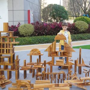 210 pcs Outdoor Large Wooden Building Blocks Set for Kids Toddlers 3-12 (35 lbs), Big Carbonized Wooden Sensory Blocks Toys, Mega Outside Building Toys for Preschool