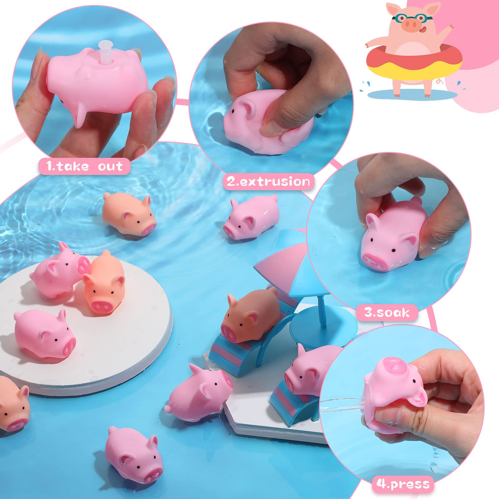 200 Pcs Rubber Pig Baby Bath Toy Mini Rubber Pigs in Bulk Piggy Bathtub Toys Squeaky Pig Preschool Bath Toys for Bath Shower Birthday Pig Party Decorations Gifts Favors