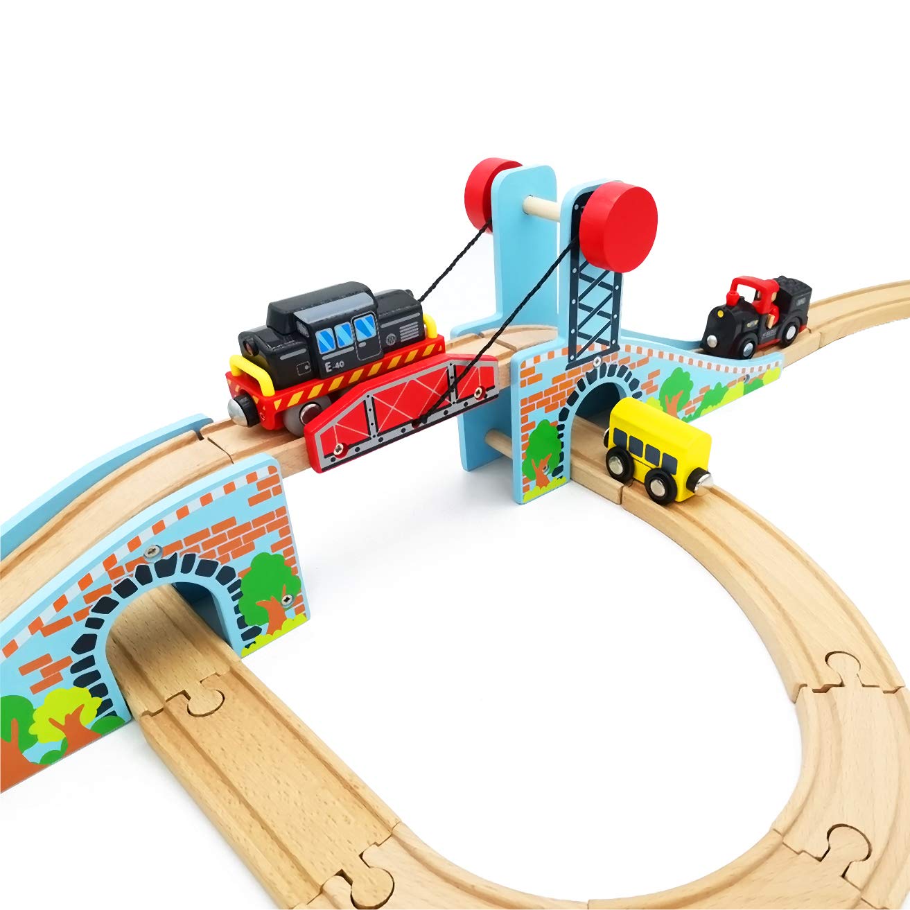 Wooden Train Accessories of Lifting Train Bridge and Battery Operated Locomotive Train for All Brands Wood Track Set