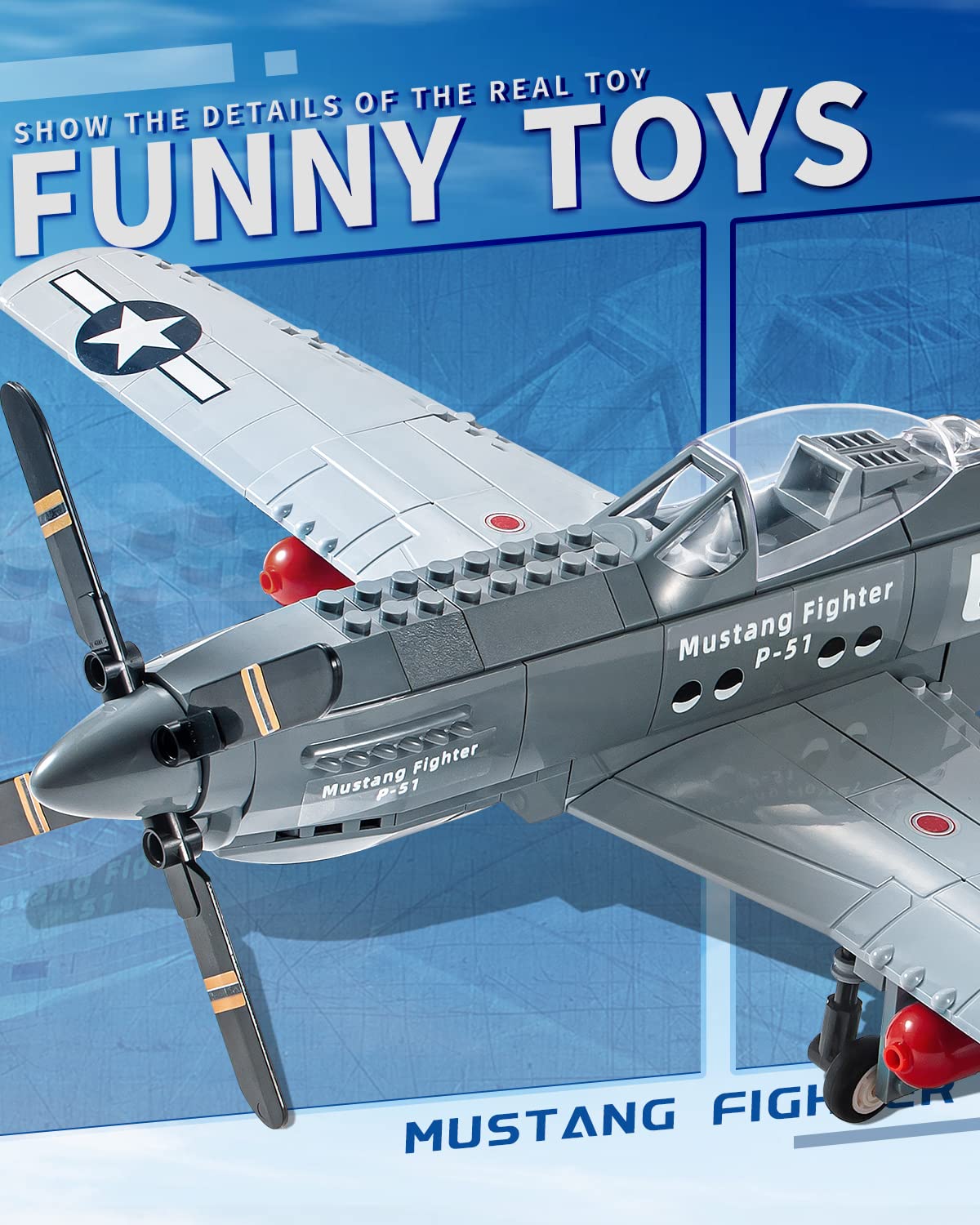 dOvOb Military P-51 Mustang Fighter Jet Building Blocks Set, Army Plane Toys as Gift for Kids or Adult (256 Pieces)