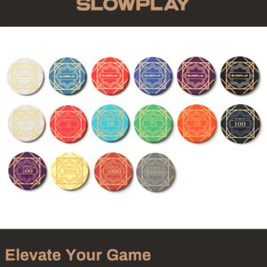 SLOWPLAY Nash Ceramic Poker Chips in Bulk, Casino Grade Ceramic 12-Gram Poker Chip for Texas Hold'em, 43mm Professional Chips Pack of 50 with Denomination of 500