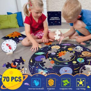 DIGOBAY Solar System Puzzles for Kids Ages 4-8, 70 Piece Floor Puzzles Large Round Space Planets Astronaut Jigsaw Puzzle Toys Birthday for Toddlers Boys Girls Children