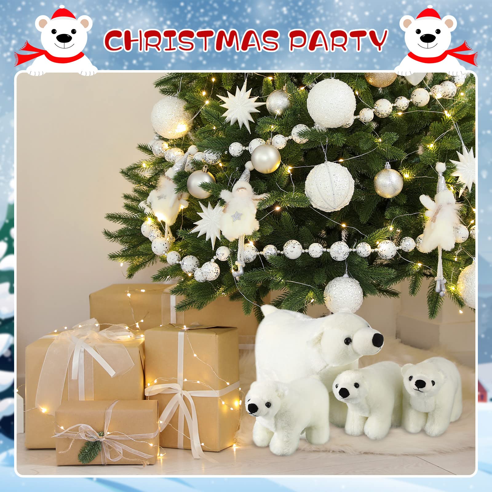 Zubebe 4 Pcs Polar Bear Stuffed Animal Set Large White Stuffed Bear Soft Polar Bear Plush Toy Cuddly Bear Gifts for Birthday Christmas Decoration (Polar Bear Style)(Polar Bear Style)