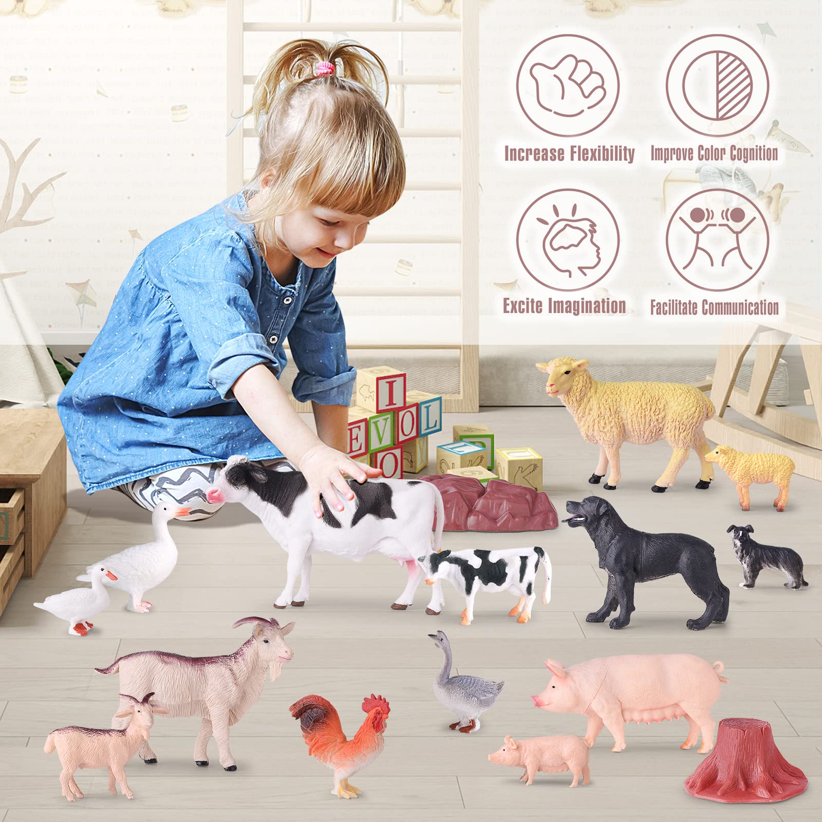 EnAuRoL 35 PCS Farm Animals Toys for Toddlers 3 Years Old Boys and Girls Realistic Animal Figures Playsets Toys for Kids 3~8 Christmas Birthday Gift