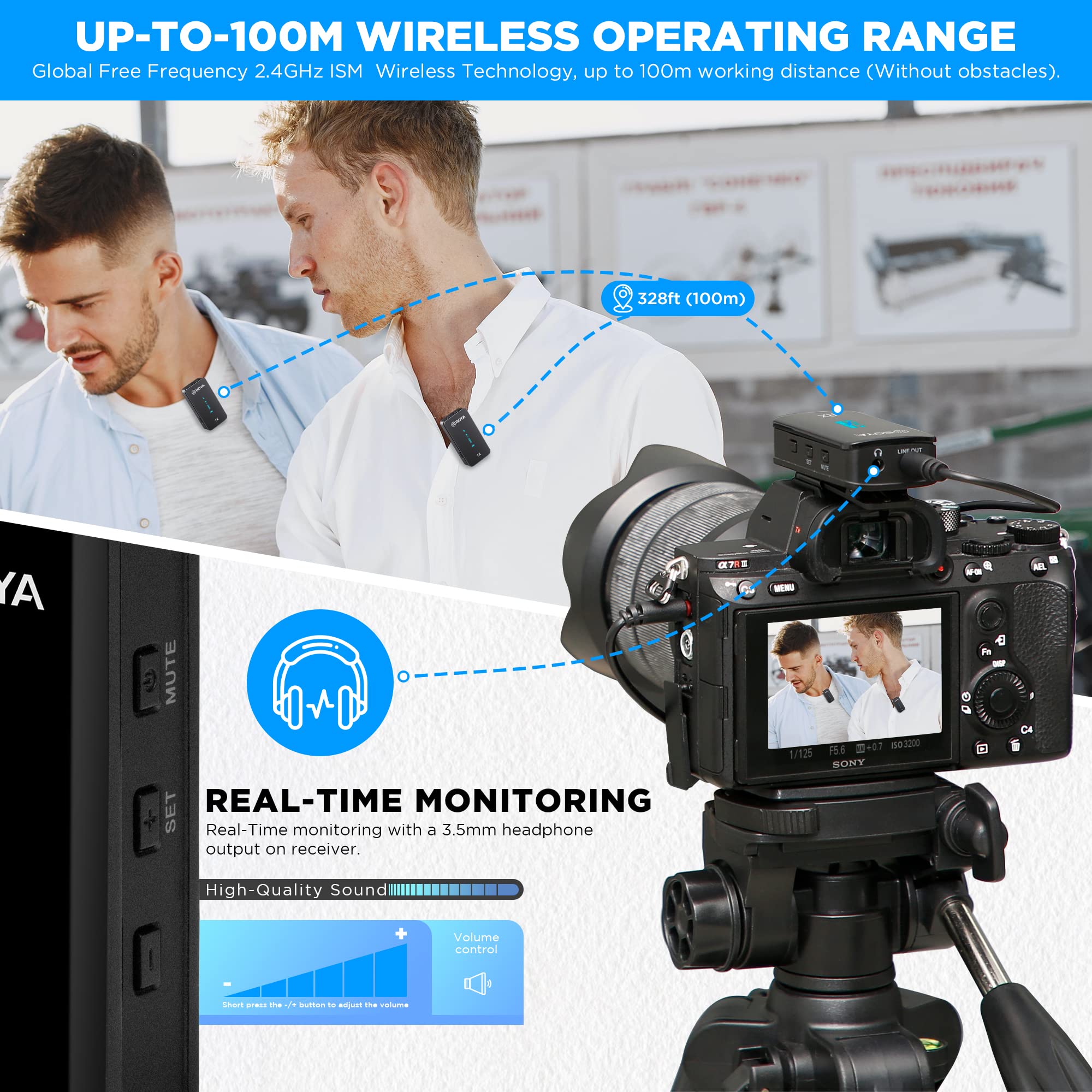 BOYA BY-XM6-K2 Wireless Lavalier Microphone with Charging Case & Mono/Stero,2.4GHz OLED Diplay Wireless Lapel Mic for YouTube,Tiktok Vlogging,Live Stream, Video Recording