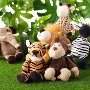 12 Pieces Safari Stuffed Animals 11.8 Inch Jungle Animal Toys Set Boys Girls Plush Forest Animals Lion Elephant Zebra Giraffe Tiger Monkey for Zoo Animal Party Teacher Student Award (Cute Style)