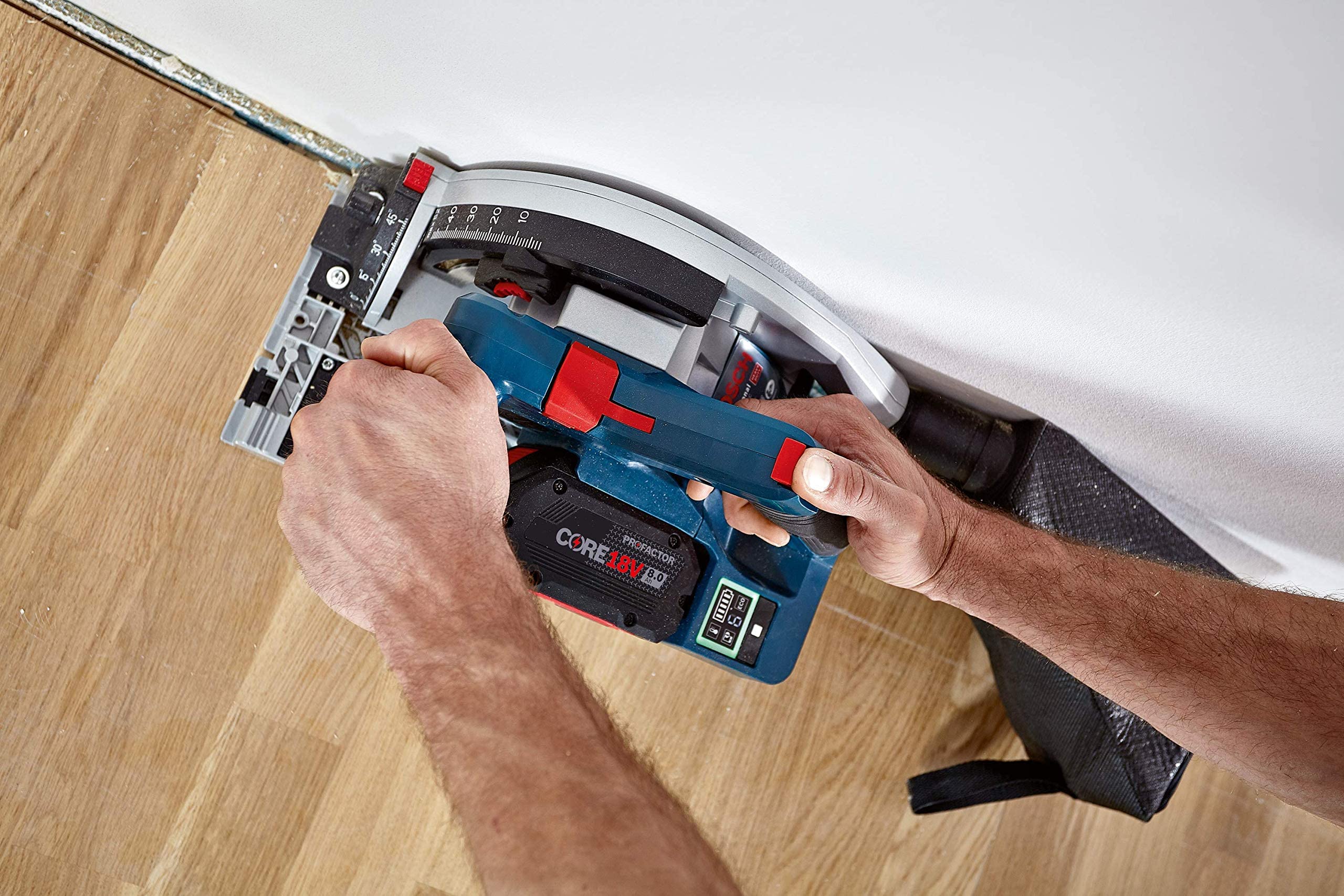 Bosch PROFACTOR GKT18V-20GCL14 18V Cordless 5-1/2 In. Track Saw Kit with BiTurbo Brushless Technology and Plunge Action with Tracks and Connector Kit