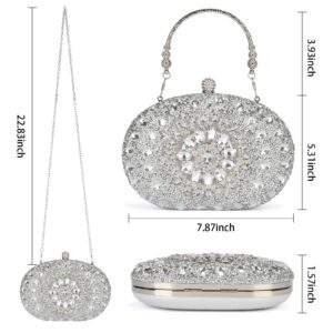 fannos Rhinestone Evening Clutch Purses for Women, Party Crystal Purses Diamond Handbag Weddings Formal Bag (A Silver)