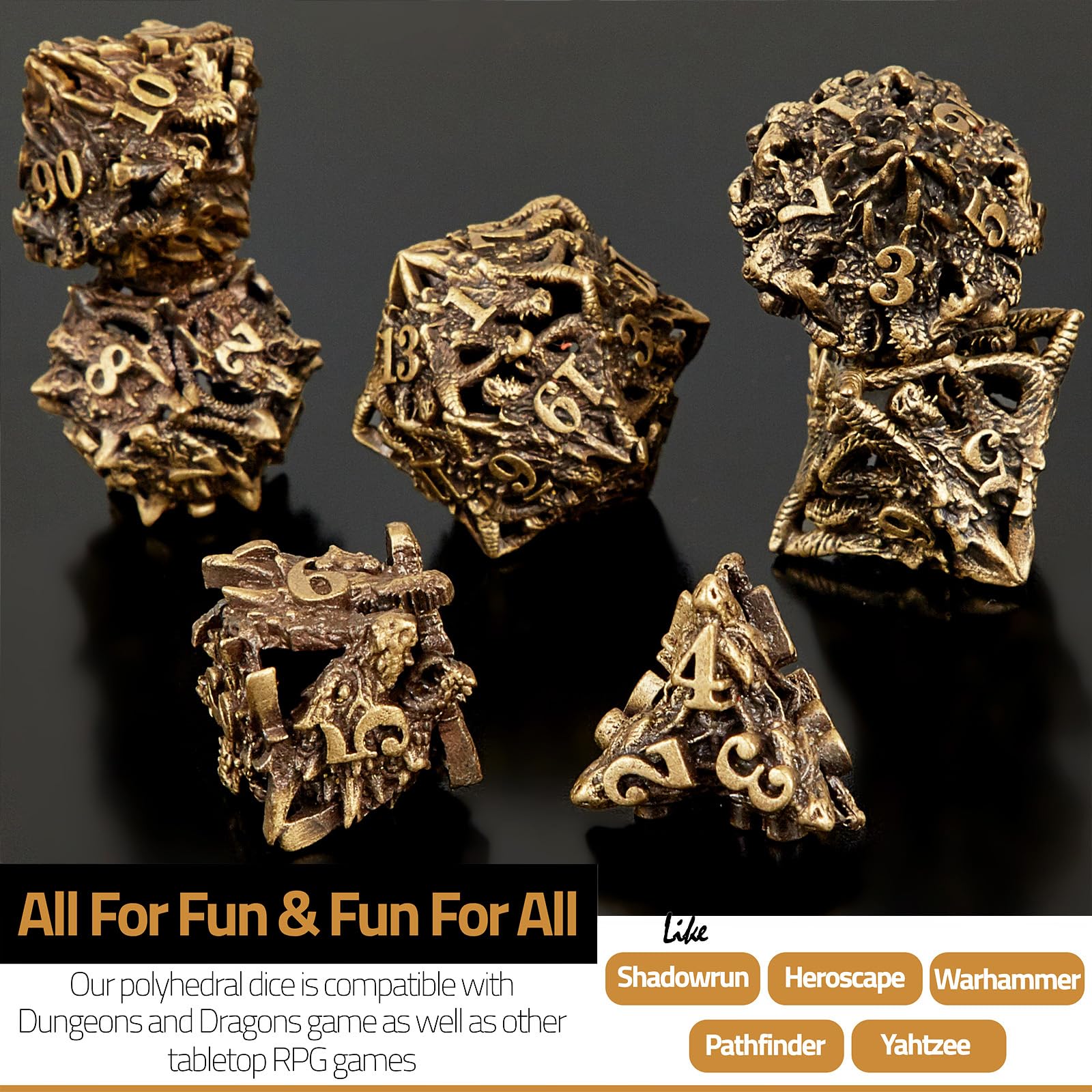 JOYLORD Hollow Metal DND Dice Set - Dragon Head Design for Dungeons &Dragons- Metal Dice Set with Unique Numbers,Unforgettable Dungeons and Dragons Gifts