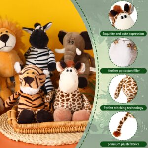 12 Pieces Safari Stuffed Animals 11.8 Inch Jungle Animal Toys Set Boys Girls Plush Forest Animals Lion Elephant Zebra Giraffe Tiger Monkey for Zoo Animal Party Teacher Student Award (Cute Style)