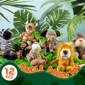 12 Pieces Safari Stuffed Animals 11.8 Inch Jungle Animal Toys Set Boys Girls Plush Forest Animals Lion Elephant Zebra Giraffe Tiger Monkey for Zoo Animal Party Teacher Student Award (Cute Style)