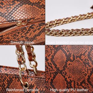 XingChen Women Snake Pattern Shoulder Bag PU Leather Purse Chain Braided Shoulder Strap Handbag Fashion Hobo Bag Tote Wine