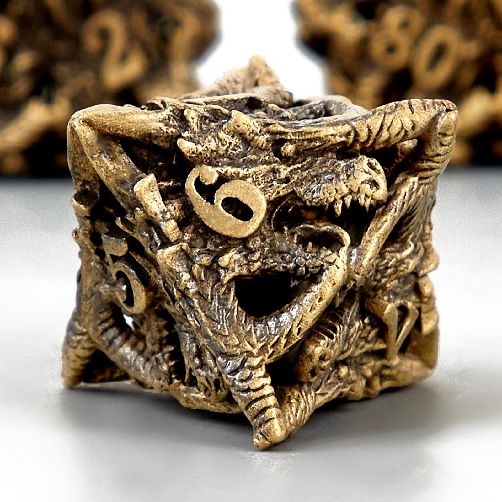 JOYLORD Hollow Metal DND Dice Set - Dragon Head Design for Dungeons &Dragons- Metal Dice Set with Unique Numbers,Unforgettable Dungeons and Dragons Gifts