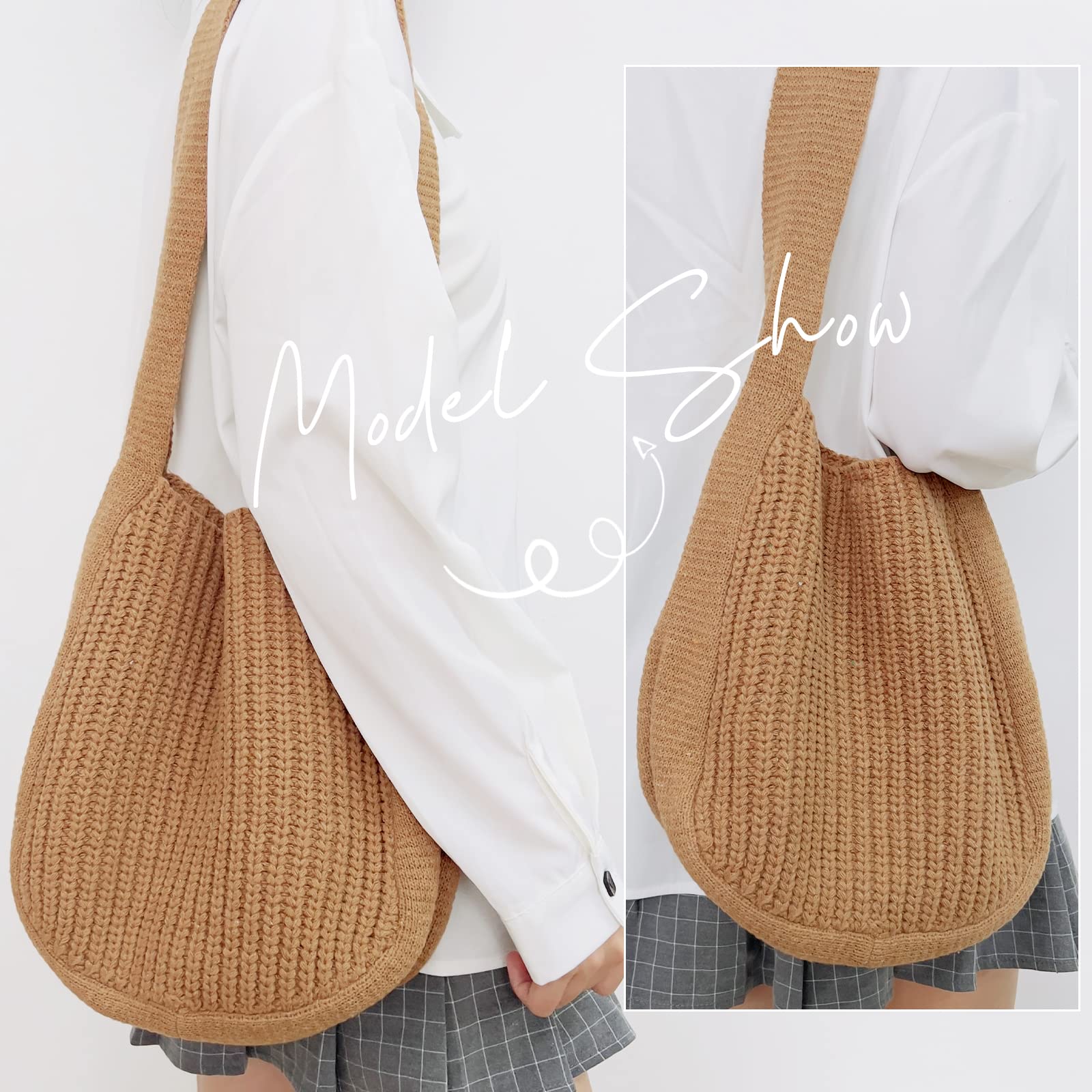 KUANG! Women's Hand Crocheted Tote Shoulder Bags Large Shopping Bag Handbag Plush Knitting Satchel Purses Travel Handbag